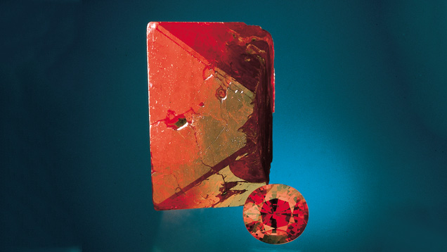 Spinel Crystal and Cut Stone Spinel Crystal and Cut Stone