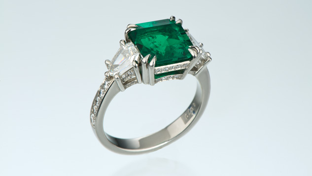 Emerald Cut Ring. As the name suggests, the emerald cut is the most common cut for emeralds. Courtesy Ronald Ringsrud Co.