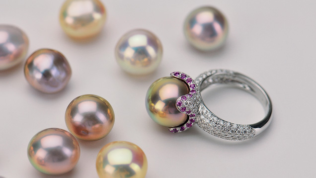 Group of Cultured Pearls. This group of cultured pearls displays some of the exotic colors pearls can exhibit. - Blaire Beavers, courtesy Takayas Mizuno