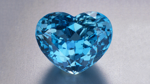 32.10-Carat Heart-Shaped Brazilian Aquamarine. This superb 32.10-carat heart-shaped Brazilian aquamarine shows the gem's finest color, a moderately strong, medium-dark, very slightly greenish blue. - Courtesy M.Chung Gemstones and Fine Jewelry Co.