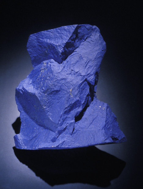 Lapis Lazuli. The ancient mines of Bactria—now Afghanistan—are still producing lapis today. This fine-color specimen was named "The Owl" because of its distinctive shape. It weighs about 2 lbs. (1 kg).- Robert Weldon, courtesy M. Chung