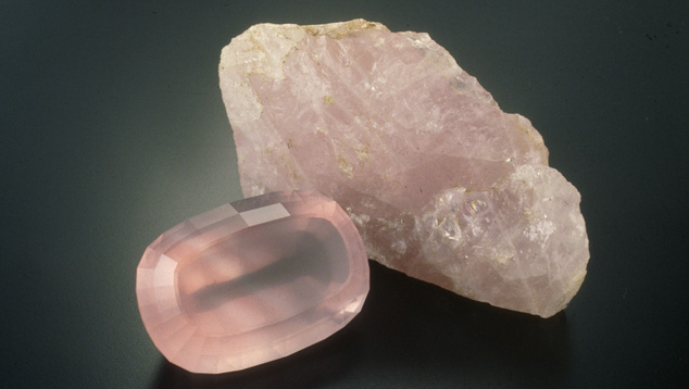 Microscopic, fibrous mineral inclusions can cause a cloudy appearance, even in fine-quality faceted rose quartz. - Robert Weldon. Tiny fractures can cause a cloudy appearance, even in fine-quality faceted rose quartz. - Robert Weldon