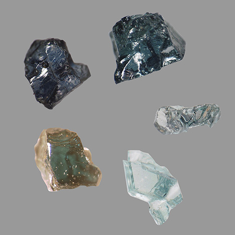 Blue to green moissanite crystals Blue to green moissanite crystals