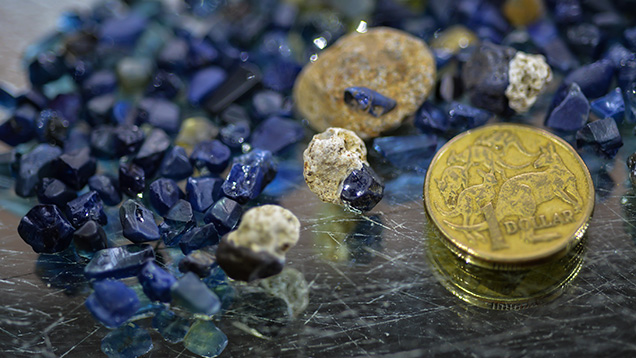 Sapphire rough and host rock Sapphire rough and host rock