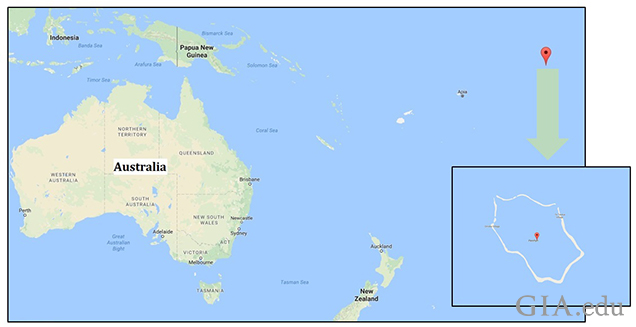 彭林岛地图. 图 2︰ 地图显示彭林岛的位置 （见插图），大约距澳大利亚布里斯班 3,430 英里 （5,520 公里）。