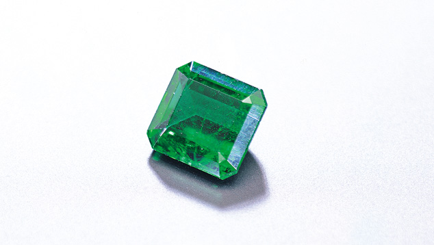 5.30-carat Emerald. This 5.30-carat emerald from Brazil has a slightly bluish green color. Courtesy John Parrish, courtesy African, Brazilian, Colombian Gems Incorporated.