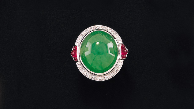 Jadeite Ring. When jadeite’s structure is fine-grained, the gem has smooth texture and high luster. - Courtesy Mason-Kay Fine Jade Jewelry