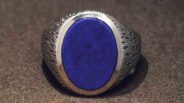 Lapis Lazuli. A lapis tablet graces this man’s ring.