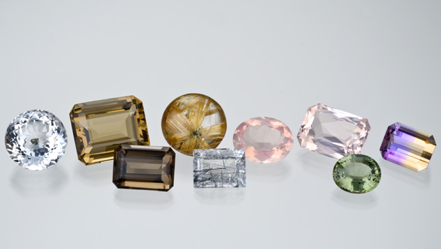 Rose quartz is the pastel pink quartz variety. This suite of quartz varieties includes colorless rock crystal quartz, smoky quartz, rutile quartz from Brazil, an oval rose quartz and a rose quartz octagon, as well as green praseolite and Bolivian ametrine quartz.. There are many attractive and well-known quartz varieties. The oval gem—fourth from the right—is rose quartz, one of the less abundant gems in the quartz family. – Robert Weldon
