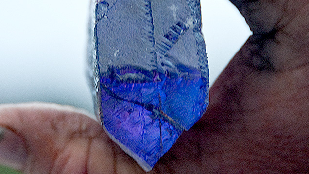 Kunzite Rough Crystal. Kunzite’s color is most concentrated down the length of its crystal. This crystal from the Oceanview mine in Pala, California, displays a vivid purple. - Brendan Laurs