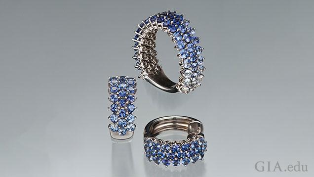 Photograph of a blue benitoite ring. Photograph of a blue benitoite ring.