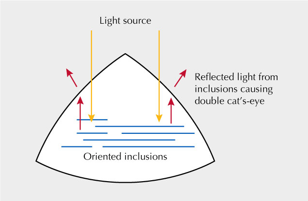 Diagram showing the cause of the double cat’s-eye.