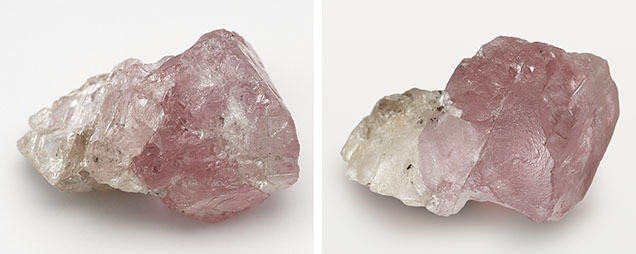 Figure 1. This 37.41 ct rough diamond has distinct pink and colorless zones. Photos by Tebogo Hambira. Figure 1. This 37.41 ct rough diamond has distinct pink and colorless zones. Photos by Tebogo Hambira.