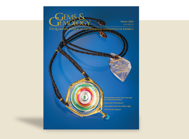 《宝石与宝石学》(Gems & Gemology) 2016 年春季刊封面 《宝石与宝石学》(Gems & Gemology) 2016 年春季刊封面