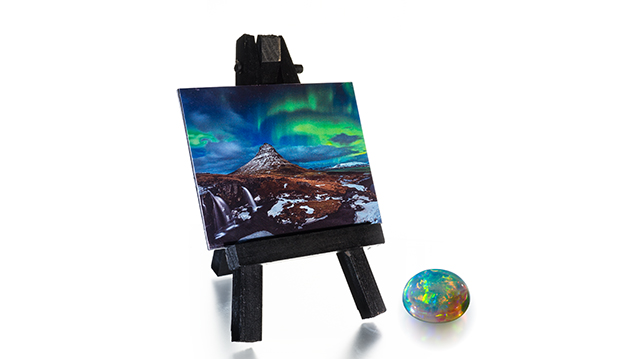 Opal and image on easel