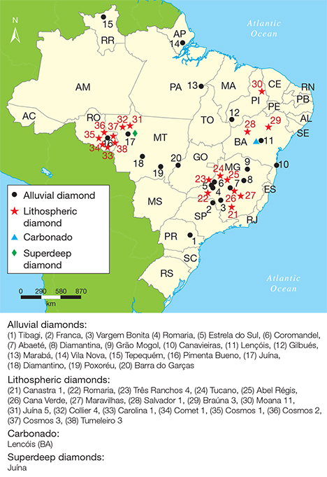 Map of Brazilian diamond mining areas Map of Brazilian diamond mining areas