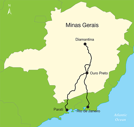 Brazil’s Estrada Real. Figure 5. The Estrada Real, or “royal highway,” was the principal 18th century route to transport goods from Minas Gerais to the ports of Parati and Rio de Janeiro, a distance of several hundred miles, for shipment to Europe.