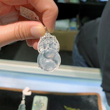 Highly transparent colorless jadeite pendant. Highly transparent colorless jadeite pendant.