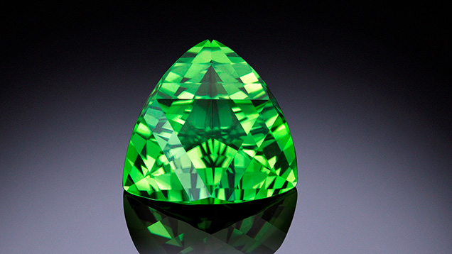 A 9.79 ct chrome tourmaline fashioned into Avery’s signature Triopp cut. A 9.79 ct chrome tourmaline fashioned into Avery’s signature Triopp cut.