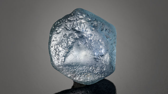 Figure 2. At 17.04 ct, this natural-color (unheated) rough sapphire crystal from Eldorado Bar on the Missouri River is exceptionally large for Montana’s secondary deposits. Photo by Orasa Weldon; courtesy of Pala International. Figure 2. At 17.04 ct, this natural-color (unheated) rough sapphire crystal from Eldorado Bar on the Missouri River is exceptionally large for Montana’s secondary deposits. Photo by Orasa Weldon; courtesy of Pala International.