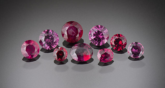 Figure 22. A suite of nine unheated rubies from the Rock Creek deposit ranging from 0.17 to 0.58 ct. Photo by Kevin Schumacher; courtesy of Jeffrey R. Hapeman, Earth’s Treasury, Inc. Figure 22. A suite of nine unheated rubies from the Rock Creek deposit ranging from 0.17 to 0.58 ct. Photo by Kevin Schumacher; courtesy of Jeffrey R. Hapeman, Earth’s Treasury, Inc.