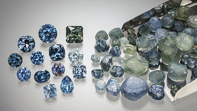 Figure 56. Heat-treated Rock Creek sapphires; the largest rough stone weighs 4.62 ct. Photo by Jeff Scovil; courtesy of Potentate Mining. Figure 56. Heat-treated Rock Creek sapphires; the largest rough stone weighs 4.62 ct. Photo by Jeff Scovil; courtesy of Potentate Mining.