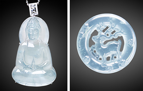 Figure 1. Guatemalan “ice jade” carvings of Bodhisattva (4.6 × 3.1 cm) and a deer (2.3 cm diameter). Courtesy of T. Chen. Figure 1. Guatemalan “ice jade” carvings of Bodhisattva (4.6 × 3.1 cm) and a deer (2.3 cm diameter). Courtesy of T. Chen.