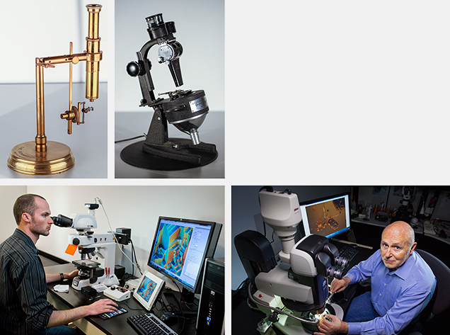 An assortment of gemological microscopes, past and present. An assortment of gemological microscopes, past and present.