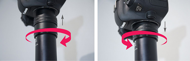 Helicoid-style extension tube for up-and-down adjustment of the camera to achieve parfocality with the microscope oculars Helicoid-style extension tube for up-and-down adjustment of the camera to achieve parfocality with the microscope oculars