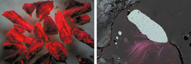 Photomicrographs of technogenic ruby. Photomicrographs of technogenic ruby.