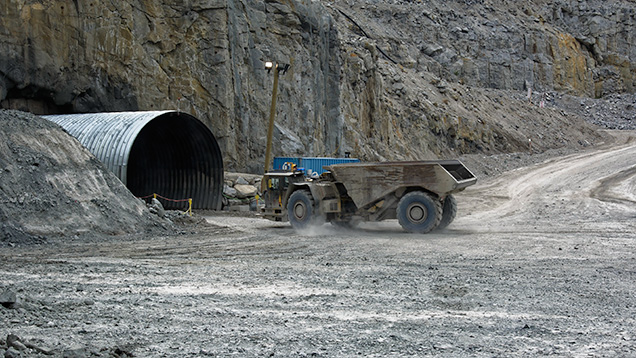 Ore hauler entering underground workings at Diavik Ore hauler entering underground workings at Diavik