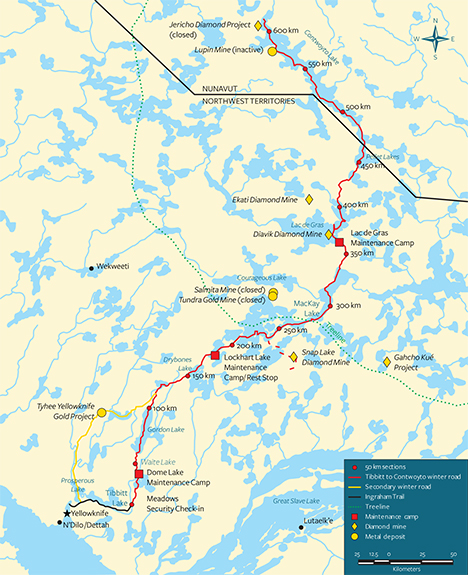 Map of the arctic ice road through Diavik Map of the arctic ice road through Diavik