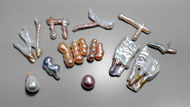 Lake Biwa pearls with unusual color and shape Lake Biwa pearls with unusual color and shape