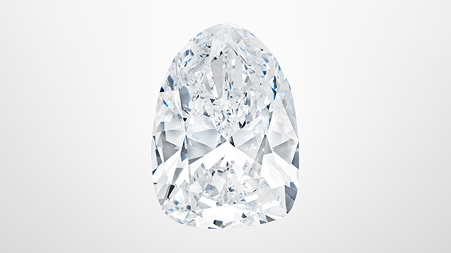 Figure 2. The 126.76 ct Internally Flawless Light of Peace diamond sold for $13.6 million. Courtesy of Christie’s.
