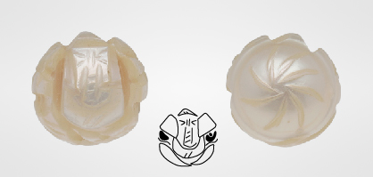 Figure 3. Front view of the Lord Ganesha pearl (left) with a line drawing of features (center) and back view (right). Photo by Gaurav Bera.