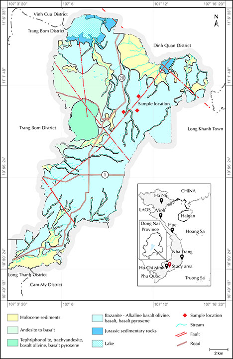 Figure 3. The augite occurrence is hosted by a Cenozoic basaltic formation and Quaternary sediments along the stream in the valley. Modified from Son et al. (2005). Figure 3. The augite occurrence is hosted by a Cenozoic basaltic formation and Quaternary sediments along the stream in the valley. Modified from Son et al. (2005).