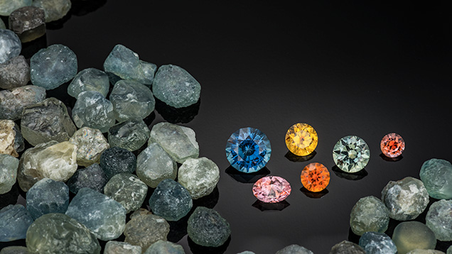 Rough and cut alluvial Montana sapphires