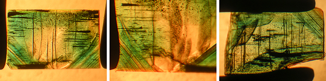Internal growth structure in Nacken synthetic emerald Internal growth structure in Nacken synthetic emerald