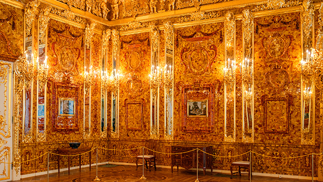 Two sections of the reconstructed Amber Room Two sections of the reconstructed Amber Room