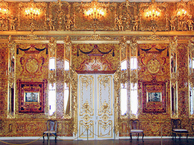 Reconstructed wall of the Amber Room Reconstructed wall of the Amber Room