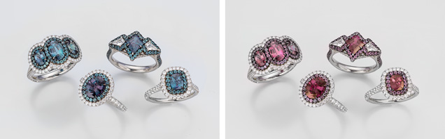 A group of rings featuring alexandrite from Brazil A group of rings featuring alexandrite from Brazil