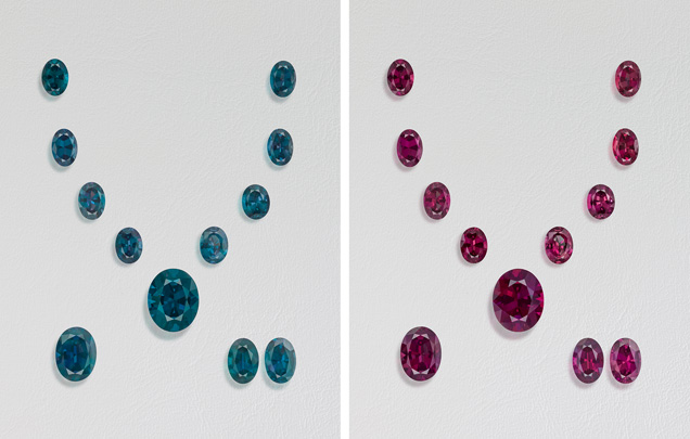 Suite of fine Brazilian alexandrite showing exceptional color change Suite of fine Brazilian alexandrite showing exceptional color change