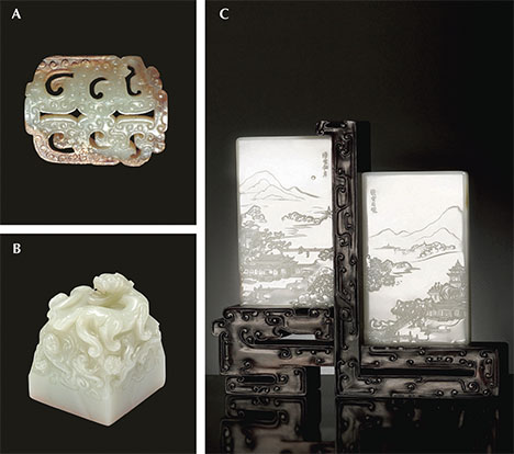 fa15-shen-fig3-191085-468px.jpg. Chinese nephrite pendant and two carvings