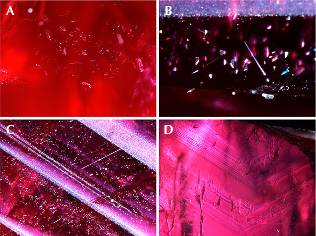 Internal features of ruby from Longido, Tanzania. Internal features of ruby from Longido, Tanzania.