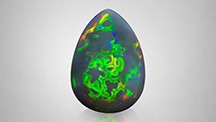 Figure 1. A natural 47.77 ct Ethiopian opal with an unusual play-of-color pattern. Photo by Nuttapol Kitdee. Figure 1. A natural 47.77 ct Ethiopian opal with an unusual play-of-color pattern. Photo by Nuttapol Kitdee.