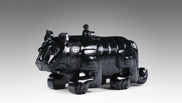 Wine vessel carved from Guangxi black nephrite Wine vessel carved from Guangxi black nephrite