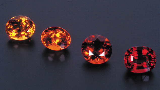 These gems, ranging from orangy yellow to reddish orange, are examples of fine citrine color. - Courtesy C. Y. Sheng These gems, ranging from orangy yellow to reddish orange, are examples of fine citrine color. - Courtesy C. Y. Sheng